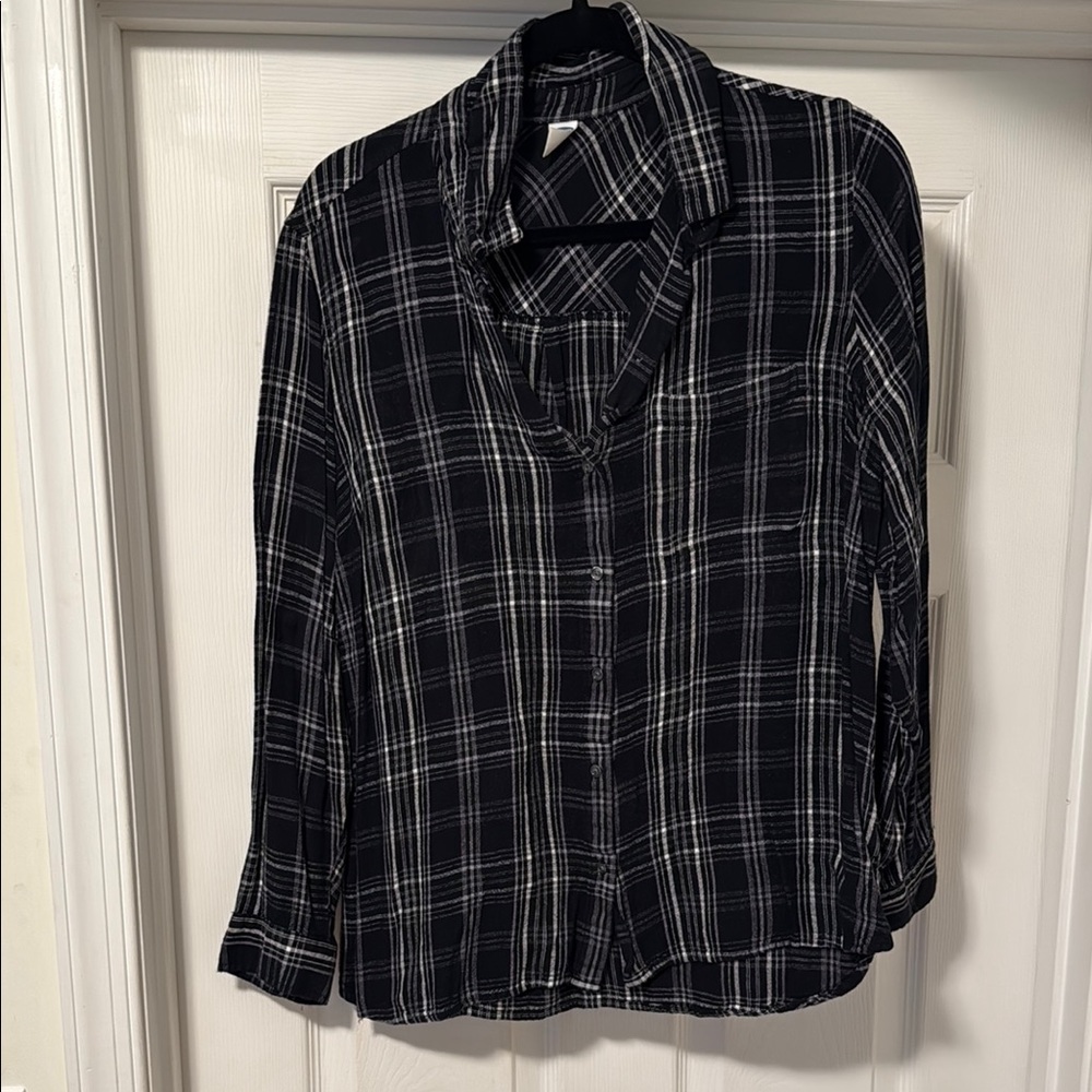 Black and White Plaid Button-Up Shirt
